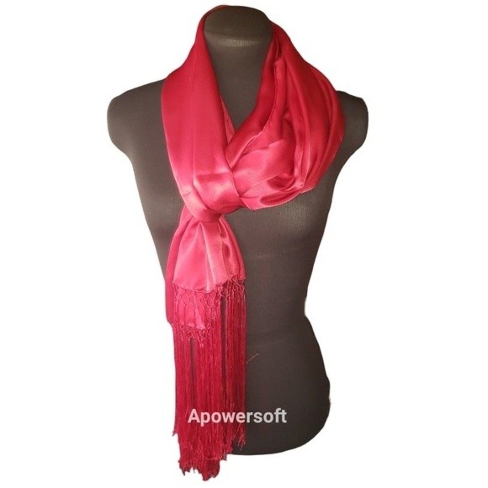 Red Satin Fringe Scarf - Picture 3 of 4